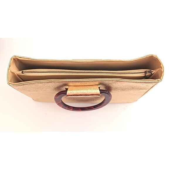 VTG 60s JR Florida USA Gold Lame Tote Tortoise Lucite Double Ring Handles 14X4X9 - Picture 7 of 12